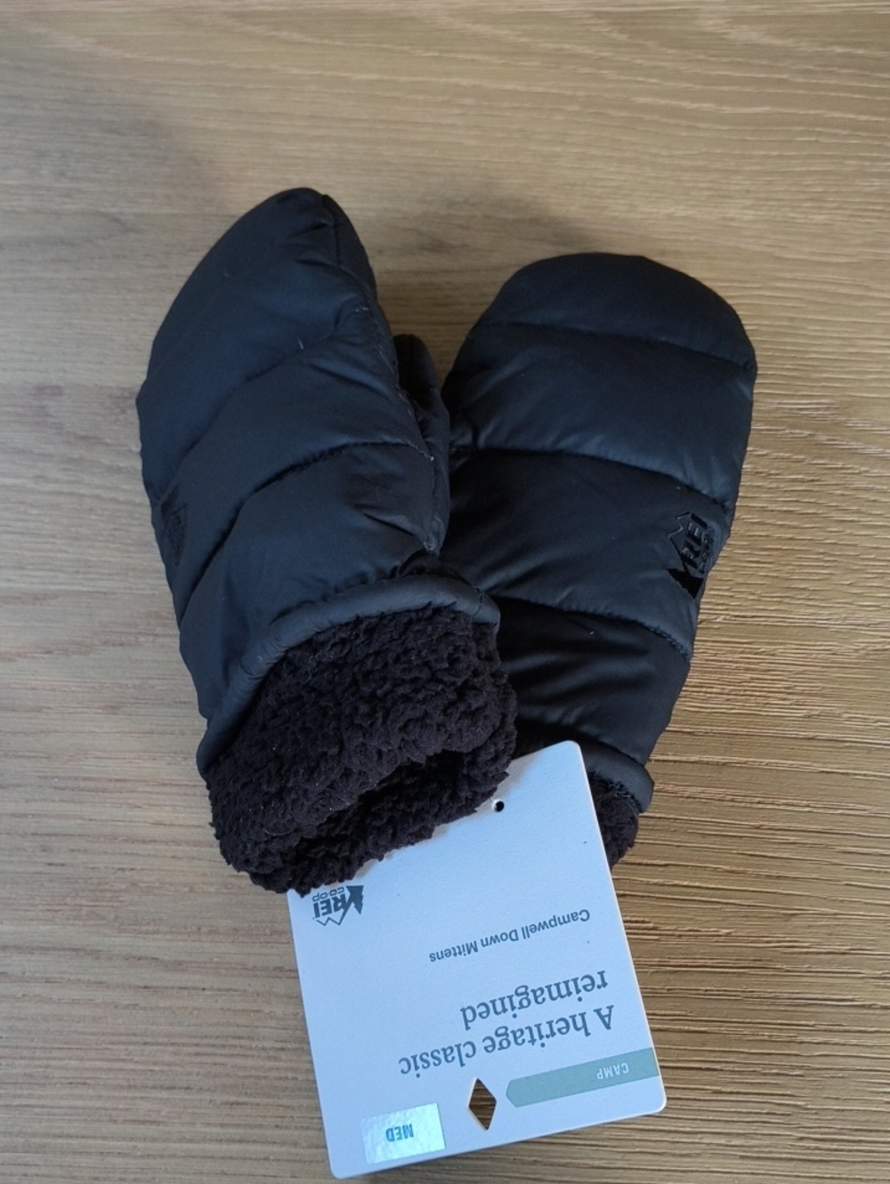 REI Black Quilted Men's Mittens with Sherpa Cuff